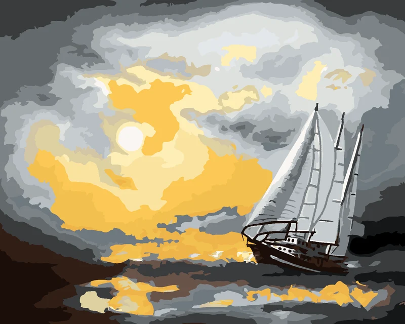 Diamond painting - SEGELSCHIFF AUF DEM MEER NACH EINEM STURM (D. RUSTY RUST)