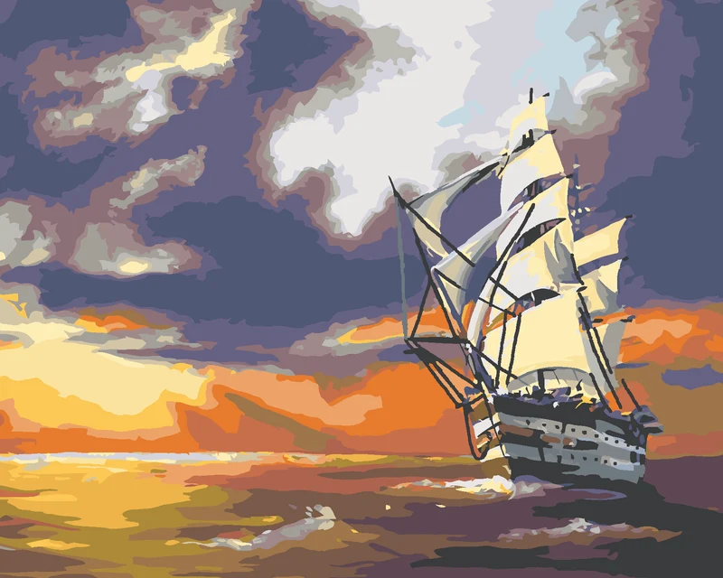 Diamond painting - SEGELSCHIFF AUF DEM MEER UND SONNENUNTERGANG (D. RUSTY RUST)