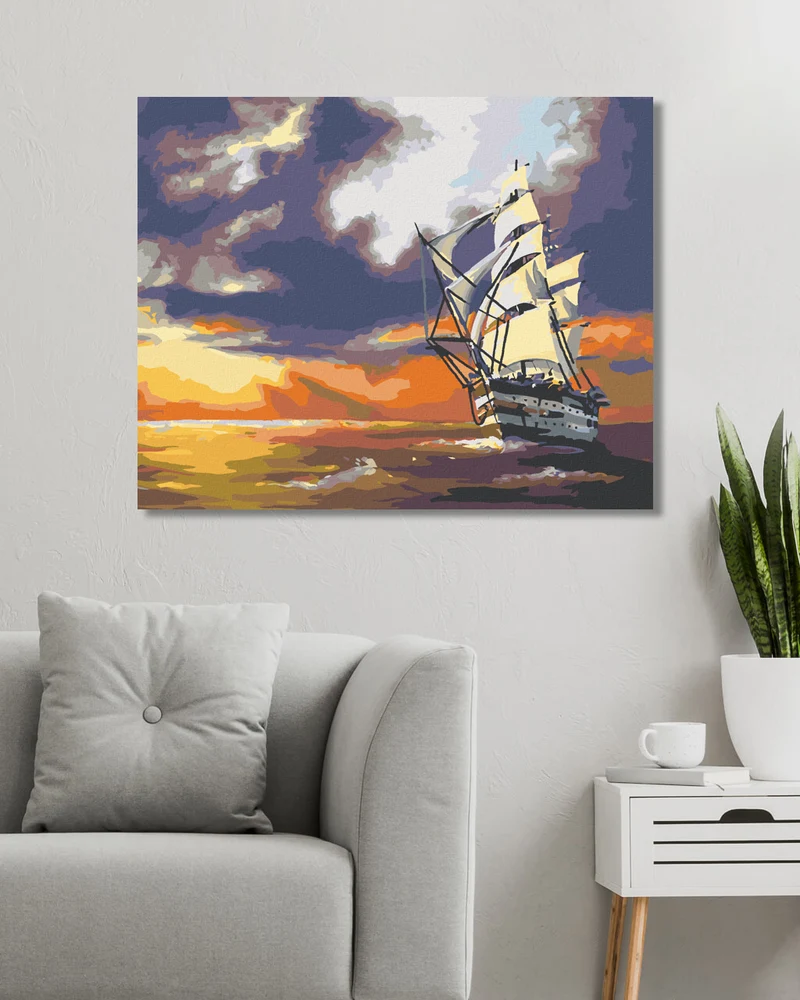 Diamond painting - SEGELSCHIFF AUF DEM MEER UND SONNENUNTERGANG (D. RUSTY RUST)