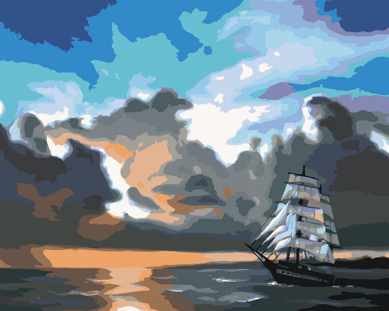 Diamond painting - SEGELSCHIFF AUF SEE IN DER ABENDDÄMMERUNG (D. RUSTY RUST)