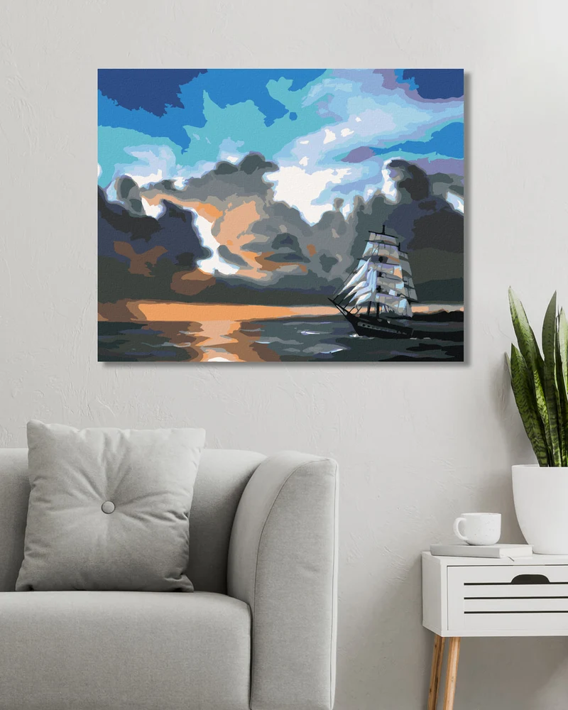 Diamond painting - SEGELSCHIFF AUF SEE IN DER ABENDDÄMMERUNG (D. RUSTY RUST)