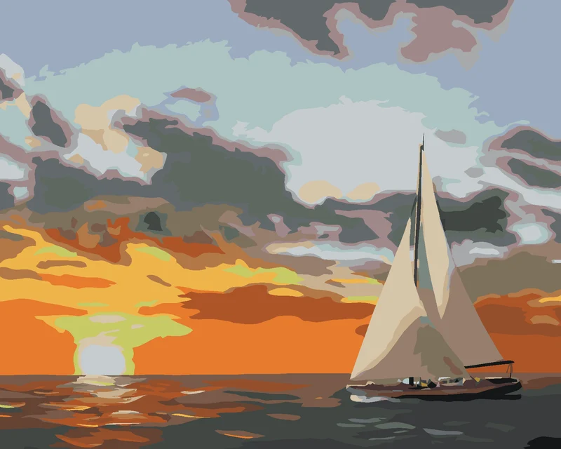 Diamond painting - SEGELSCHIFF UND SONNENUNTERGANG AUF SEE (D. RUSTY RUST)