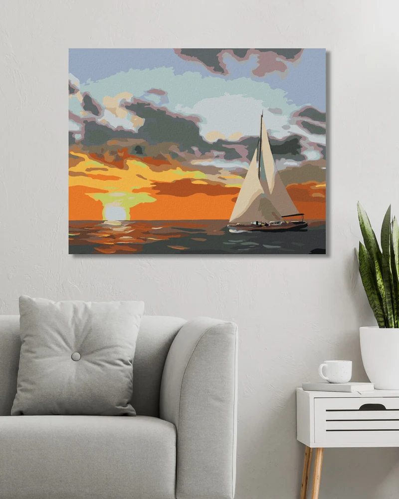 Diamond painting - SEGELSCHIFF UND SONNENUNTERGANG AUF SEE (D. RUSTY RUST)
