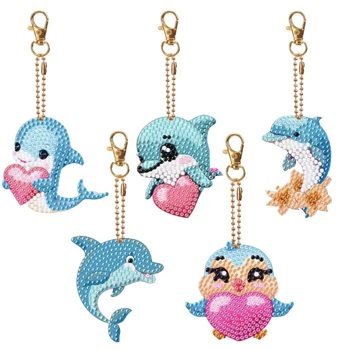 Diamond Painting Schlüsselanhänger Delfin 5er Set DIY Bastelset