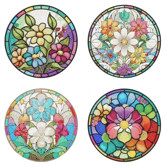 Diamond Painting Tischset Blumen 4er Set Gross DIY Bastelset