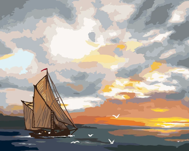 Diamond painting - SEGELSCHIFF AUF SEE UND SONNENUNTERGANG (D. RUSTY RUST)