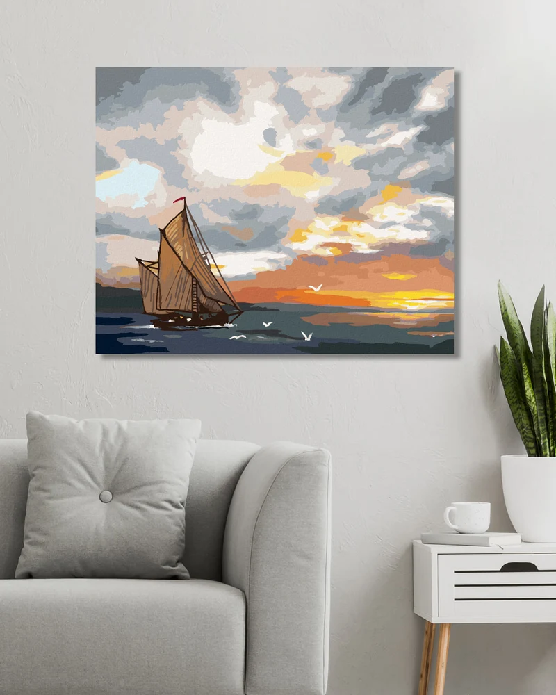 Diamond painting - SEGELSCHIFF AUF SEE UND SONNENUNTERGANG (D. RUSTY RUST)
