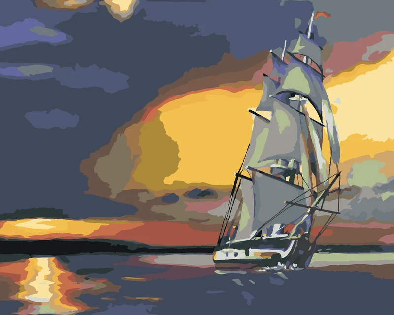 Diamond painting - SEGELSCHIFF UND SONNENUNTERGANG (D. RUSTY RUST)