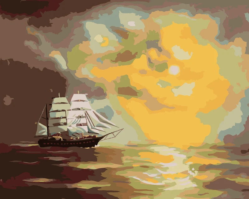 Diamond painting - SEGELSCHIFF UND SONNE IN DEN WOLKEN (D. RUSTY RUST)