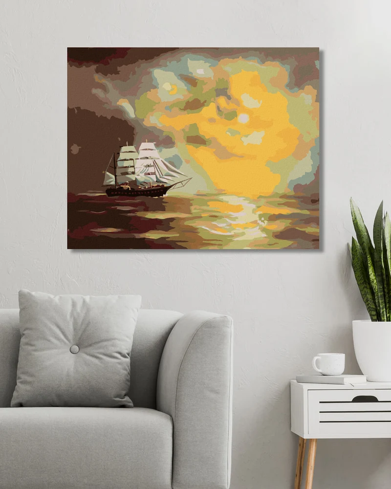 Diamond painting - SEGELSCHIFF UND SONNE IN DEN WOLKEN (D. RUSTY RUST)
