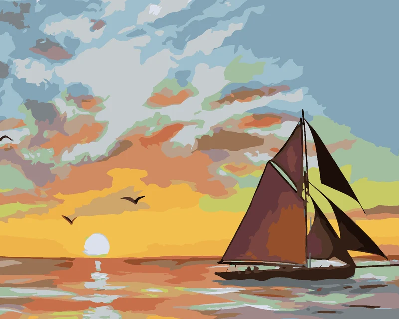 Diamond painting - SEGELSCHIFF UND SONNENUNTERGANG (D. RUSTY RUST)