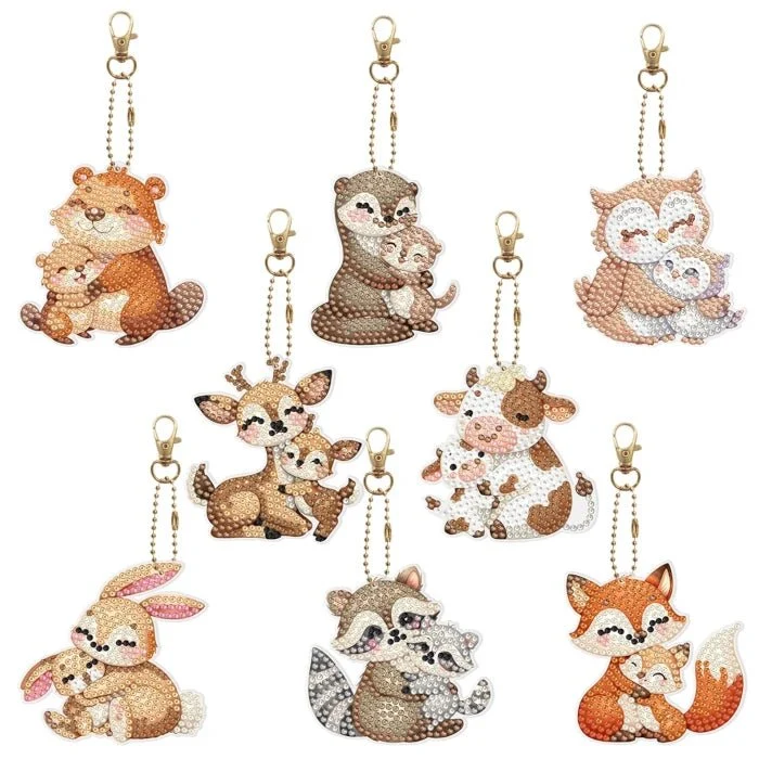 Diamond Painting Schlüsselanhänger Tiermama mit Kind 8er Set DIY Bastelset