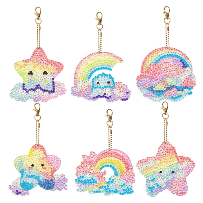 Diamond Painting Schlüsselanhänger Regenbogen Stern 6er Set DIY Bastelset