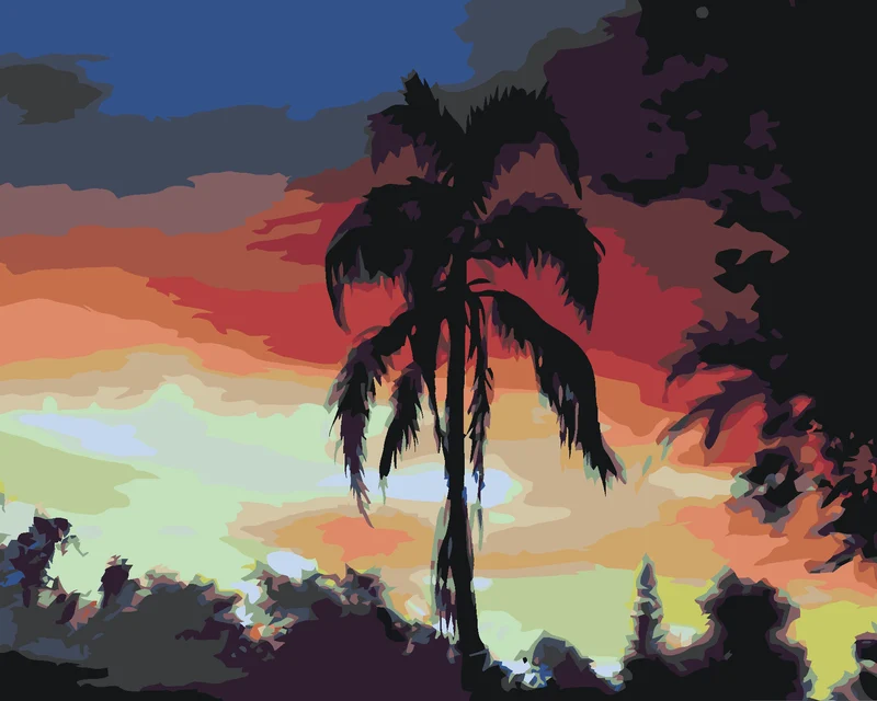 Diamond painting - PALME UND SONNENUNTERGANG (D. RUSTY RUST)