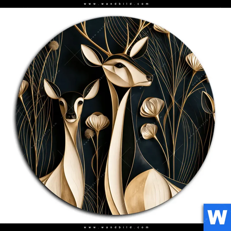 Aluminiumbild gebürstet | Rehe - Anmut des Waldes | Rund