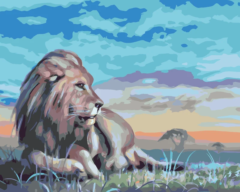 Diamond painting - EINSAMER LÖWE IN DER ABENDDÄMMERUNG (D. RUSTY RUST)