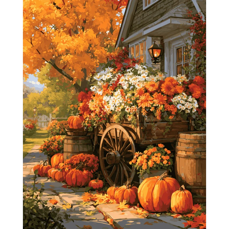 Herbstlicher Blumenwagen