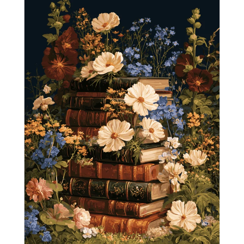 Blühender Bücherstapel