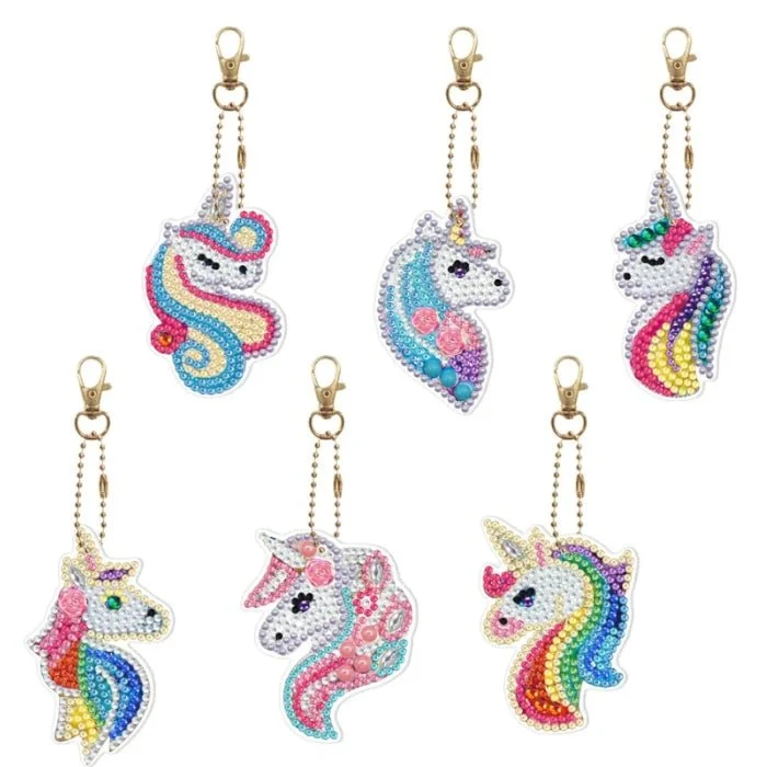 Diamond Painting Schlüsselanhänger Süße Einhörner 6er Set DIY Bastelset