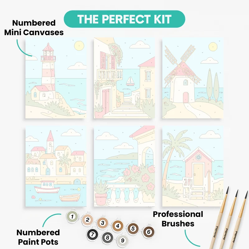 Mediterranean Coastal Village - Mini Paint by Numbers Set