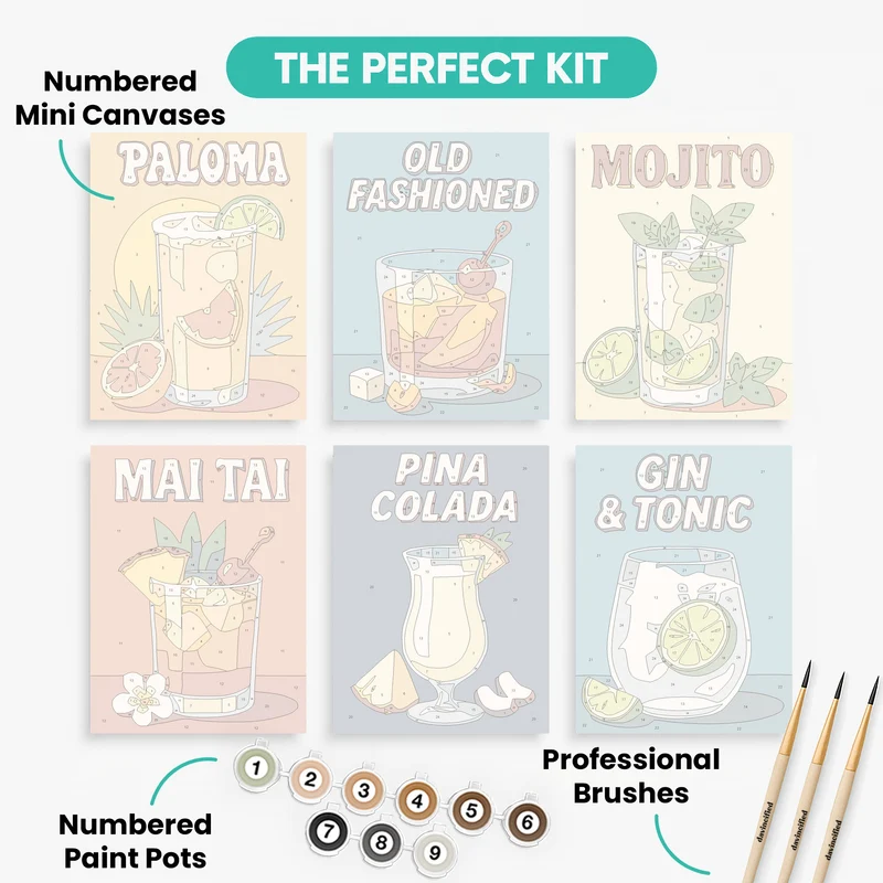 Vintage Cocktail Poster - Mini Paint by Numbers Set