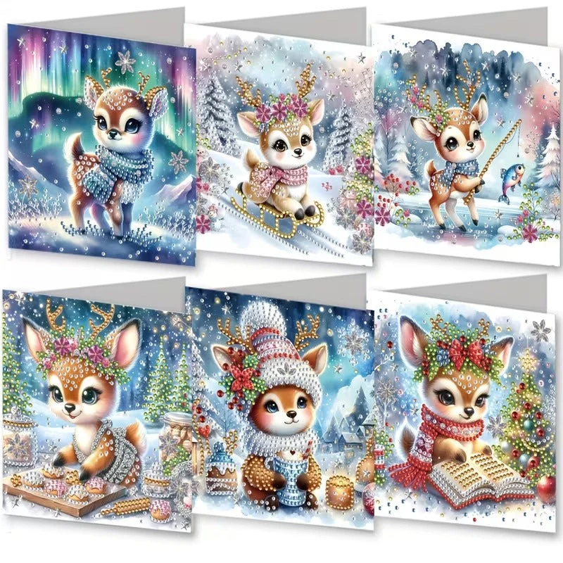 5D Diamond Painting Grußkarten – Winterzauber mit Rehkitz Lilli