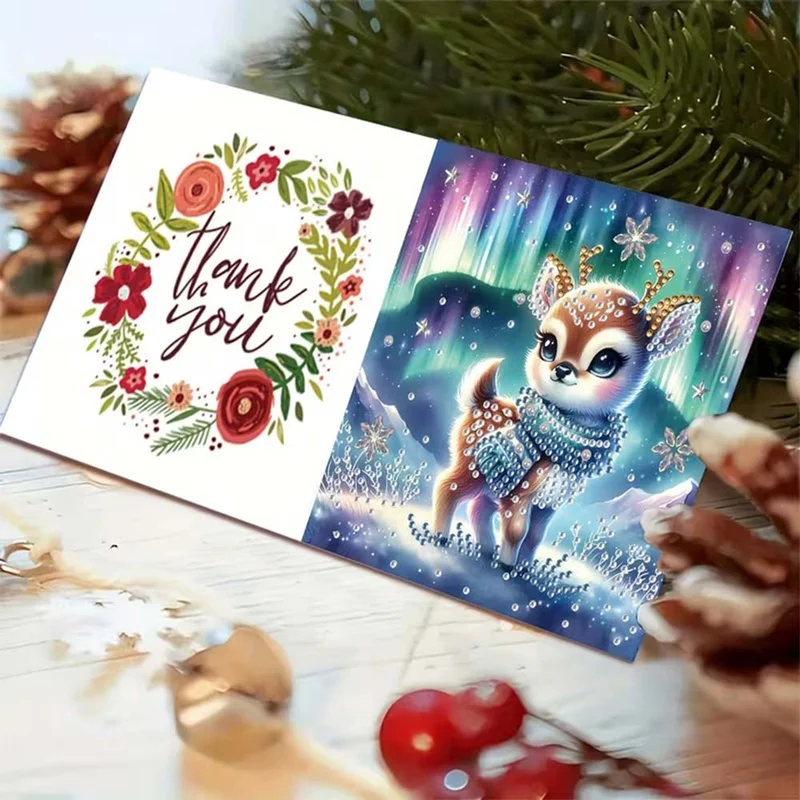 5D Diamond Painting Grußkarten – Winterzauber mit Rehkitz Lilli