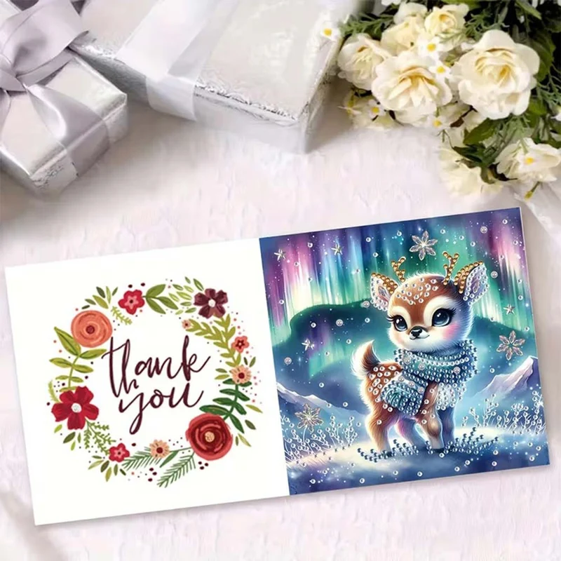 5D Diamond Painting Grußkarten – Winterzauber mit Rehkitz Lilli