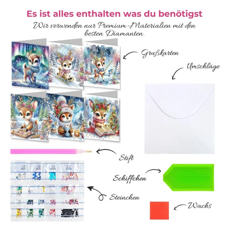 5D Diamond Painting Grußkarten – Winterzauber mit Rehkitz Lilli