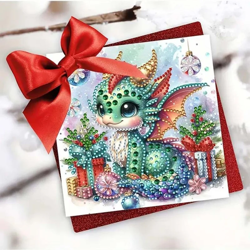 5D Diamond Painting Grußkarten – Drachenfreunde mit Glitzerflügeln