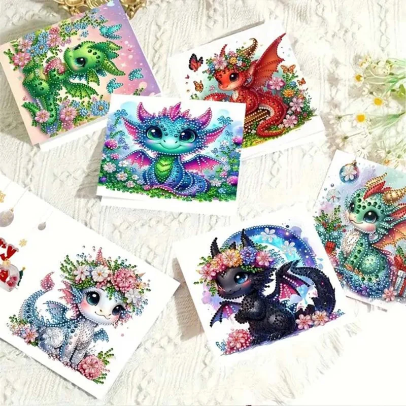 5D Diamond Painting Grußkarten – Drachenfreunde mit Glitzerflügeln