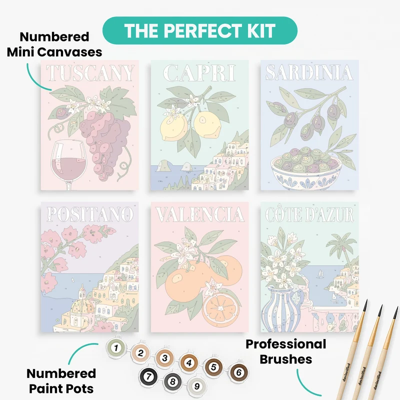 Mediterranean Travel Destinations - Mini Paint by Numbers Set