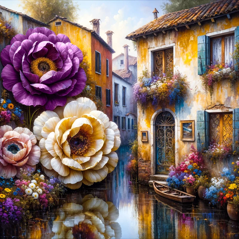 5D Diamond Painting – Blütenflair am Kanal
