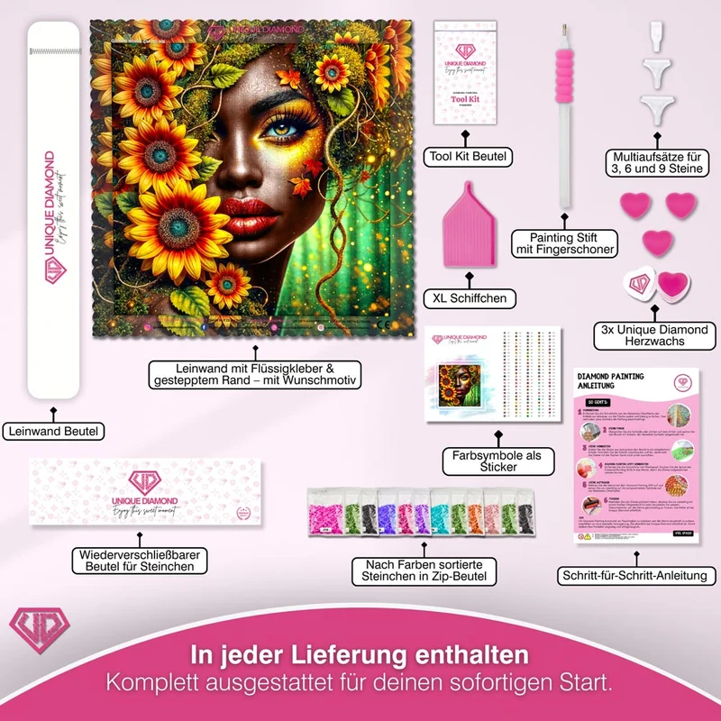 5D Diamond Painting – Amara, Seele der Sonnenblumen