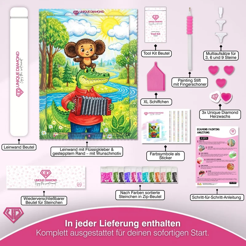 5D Diamond Painting – Tscheburaschka & Gena: Freunde fürs Leben