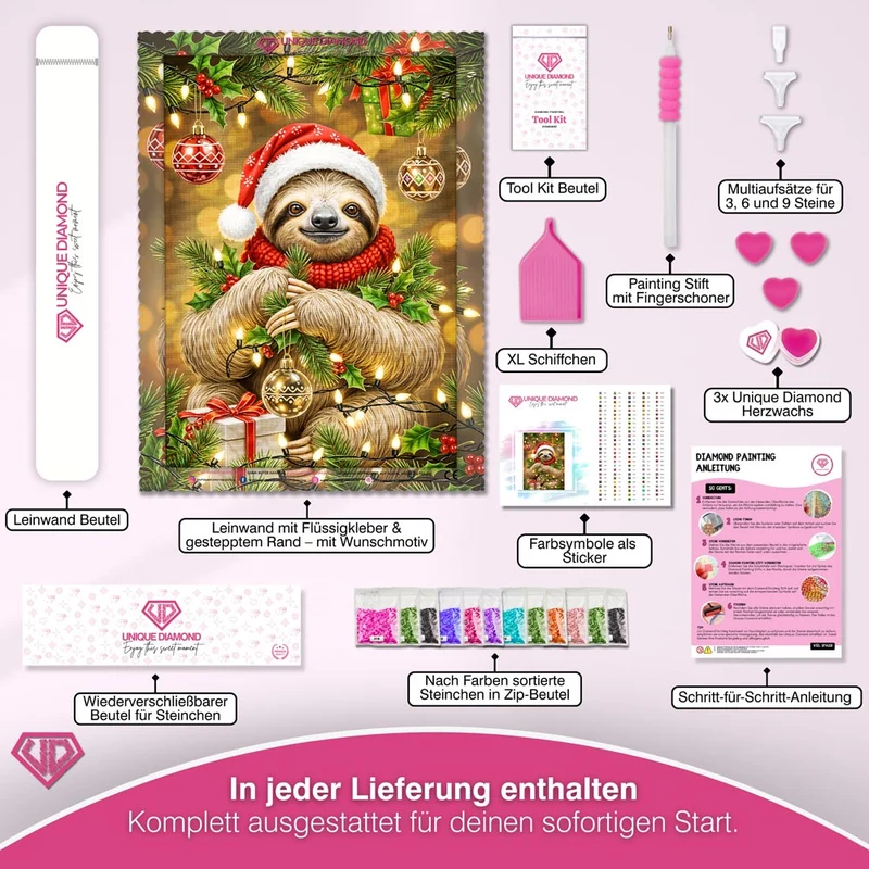 5D Diamond Painting – Weihnachts-Faultier der Freude