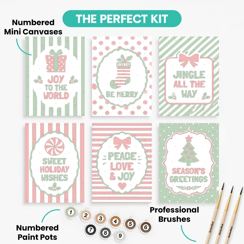 Festive Holiday Greeting Cards - Mini Paint by Numbers Set