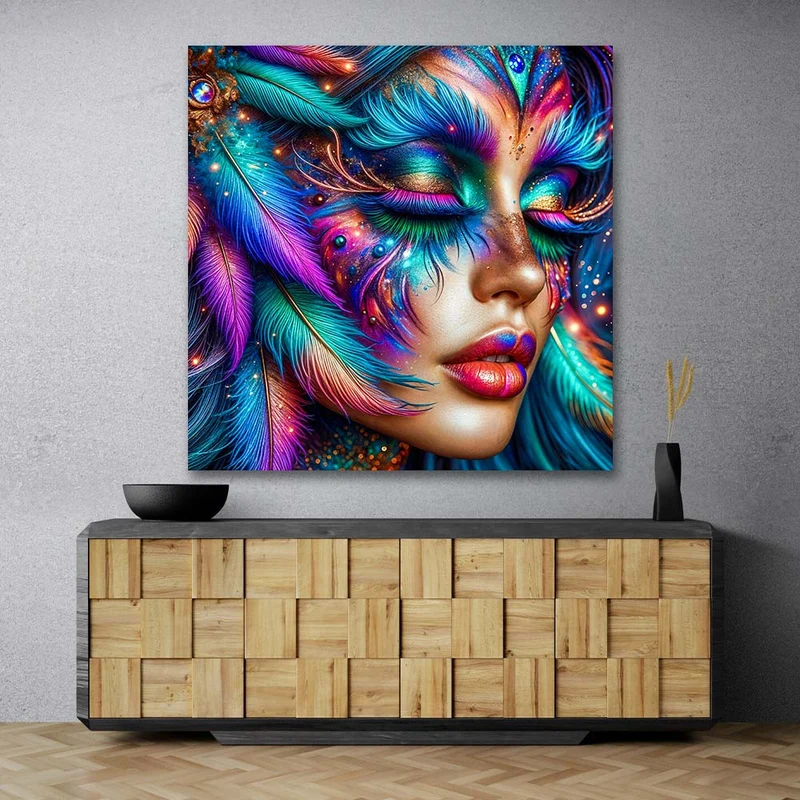 5D Diamond Painting – Nayeli im Farbenrausch der Federn