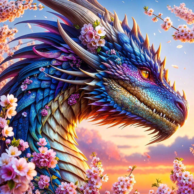 5D Diamond Painting – Blütendrache der Dämmerung