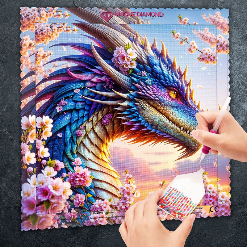 5D Diamond Painting – Blütendrache der Dämmerung