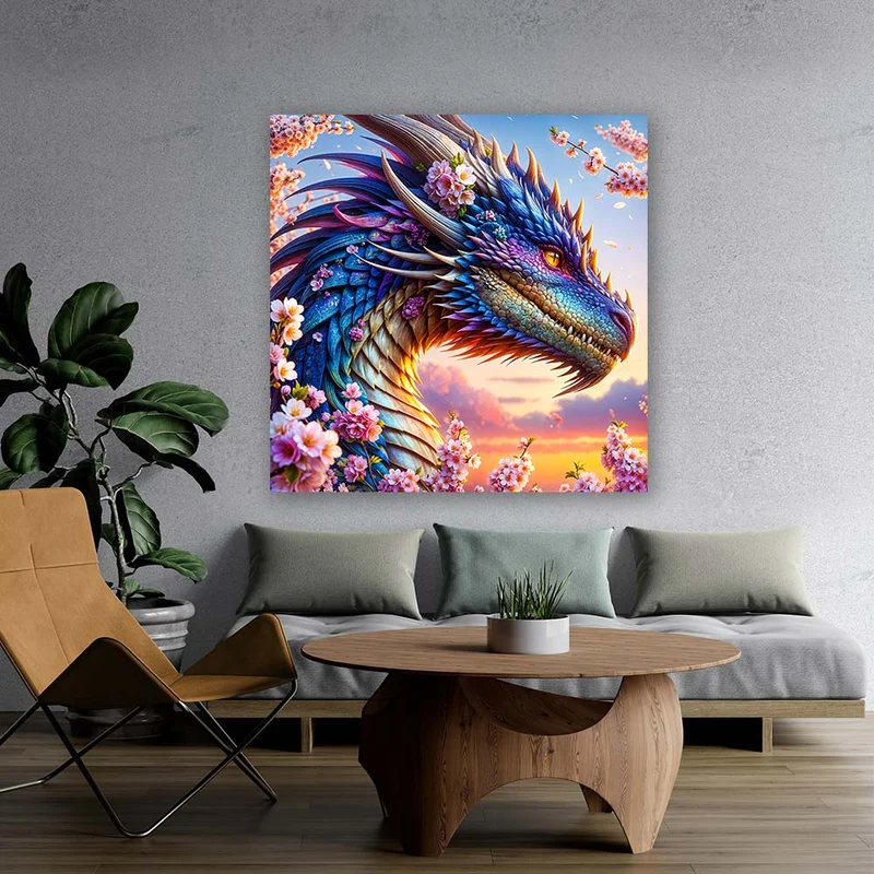5D Diamond Painting – Blütendrache der Dämmerung