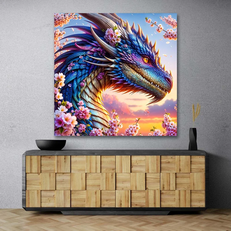 5D Diamond Painting – Blütendrache der Dämmerung