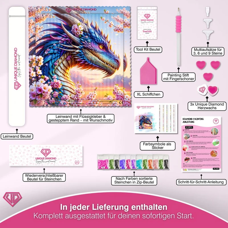 5D Diamond Painting – Blütendrache der Dämmerung