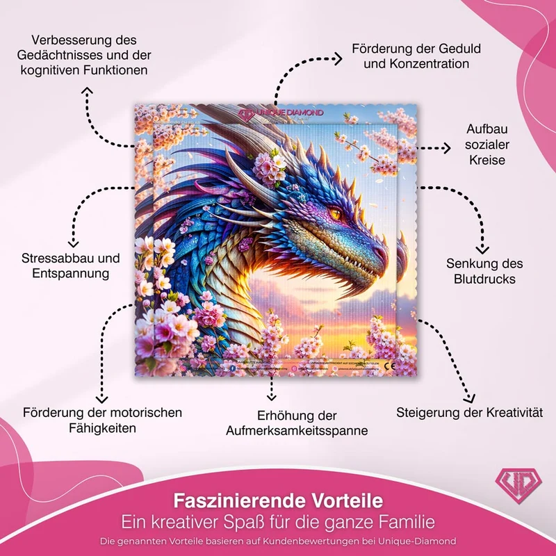 5D Diamond Painting – Blütendrache der Dämmerung