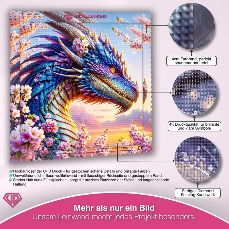 5D Diamond Painting – Blütendrache der Dämmerung