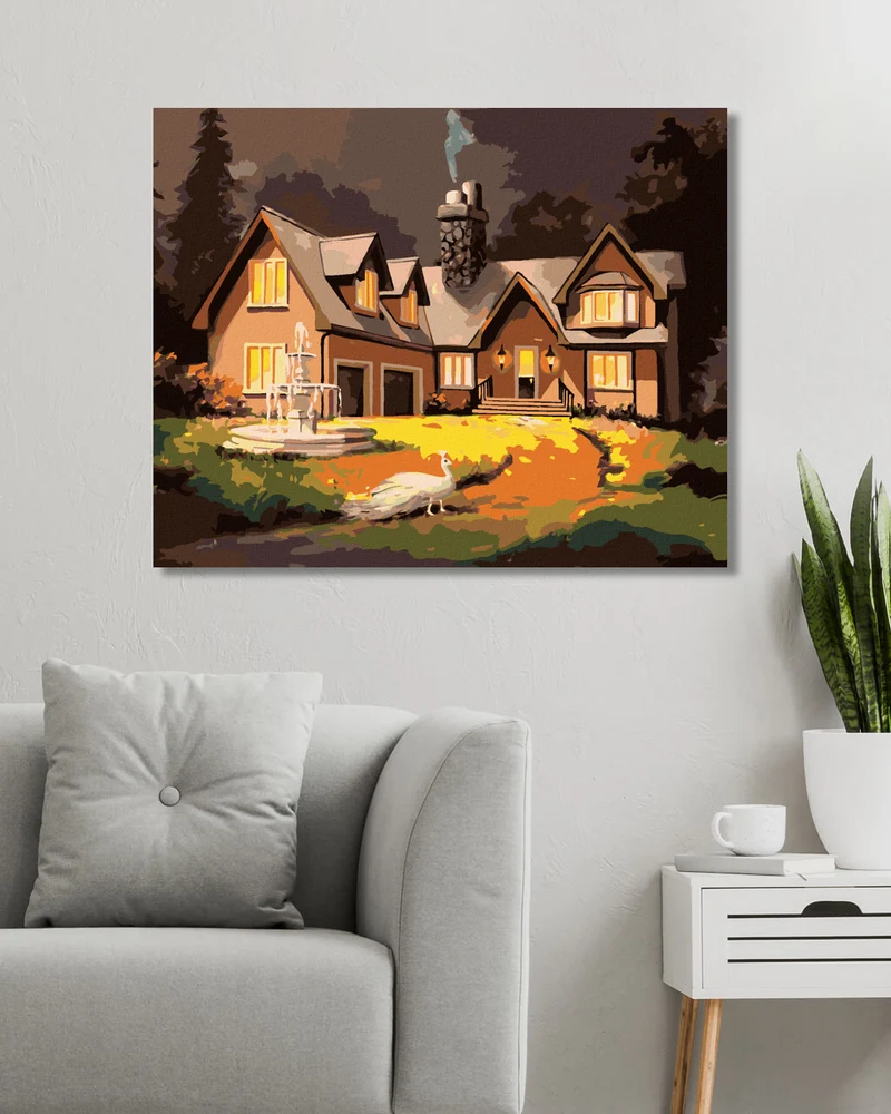 Diamond painting - PFAU UND HAUS MIT EINEM BRUNNEN (D. RUSTY RUST)