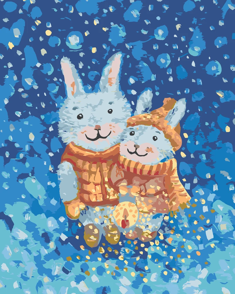 Diamond painting - HASENPAAR IM WINTER