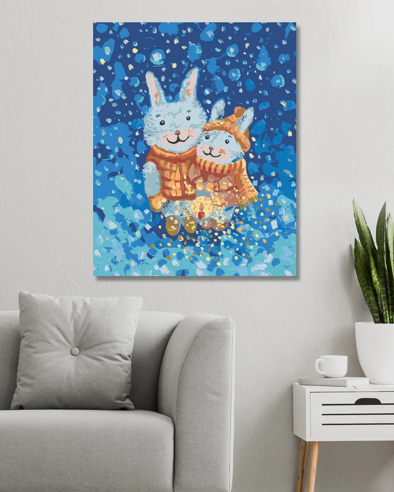 Diamond painting - HASENPAAR IM WINTER