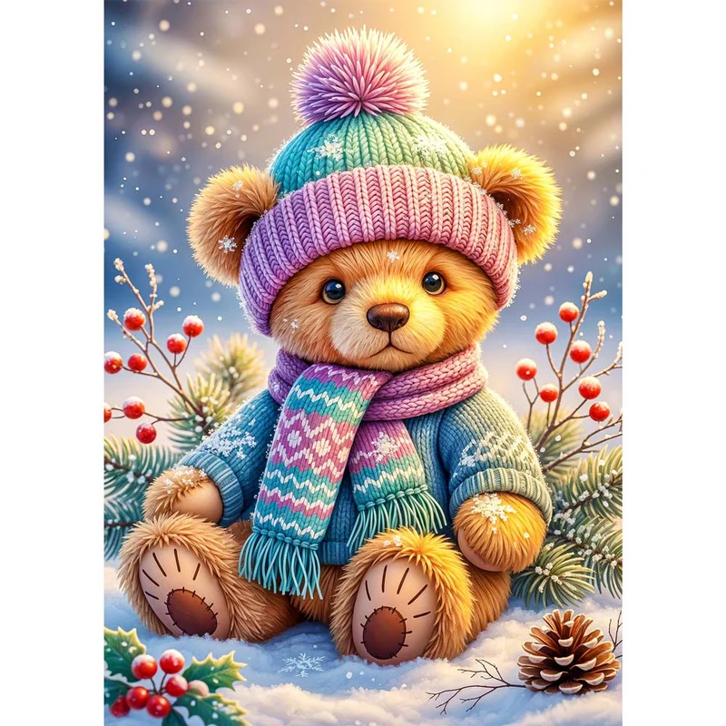 5D Diamond Painting – Winterbär Emil im Schneegarten