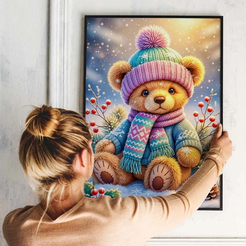 5D Diamond Painting – Winterbär Emil im Schneegarten